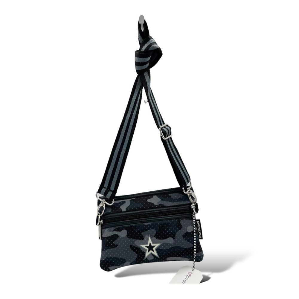 NWT PreneLove Neoprene Yorkville Black Camo w/Star Crossbody Belt Bag